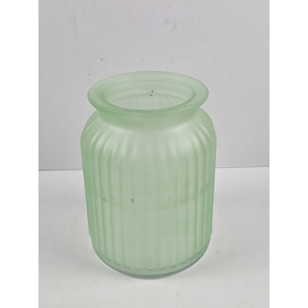 Vintage 6" Green Ribbed and Dimple Frosted Glass Jar